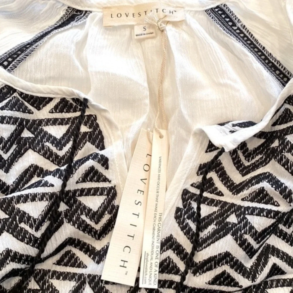 NWT Love Stitch Boho Mini Dress Small Black & White